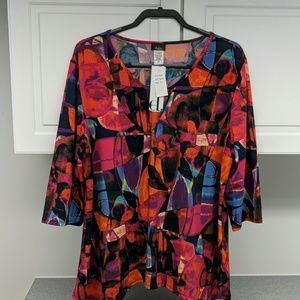 NWT 2X Colorful Poly/Spandex Asymmetric Hem Tunic